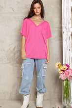 POL V-neck short sleeve chest pocket slub knit tee - Assorted Colors