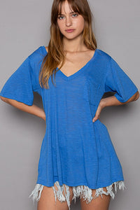 POL V-neck short sleeve chest pocket slub knit tee - Assorted Colors