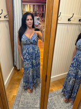 Deep V neck Maxi Dress With Center Cutout - Blue