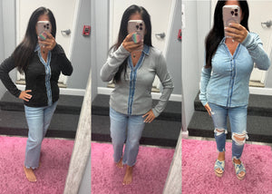 Washed Thermal Button Down Top - Assorted Colors