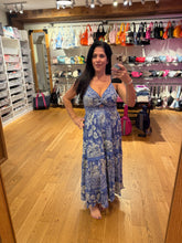 Deep V neck Maxi Dress With Center Cutout - Blue