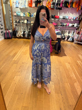 Deep V neck Maxi Dress With Center Cutout - Blue