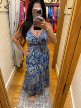 Deep V neck Maxi Dress With Center Cutout - Blue