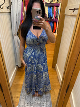 Deep V neck Maxi Dress With Center Cutout - Blue