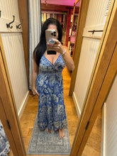 Deep V neck Maxi Dress With Center Cutout - Blue