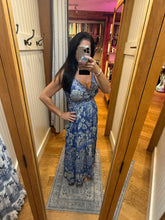 Deep V neck Maxi Dress With Center Cutout - Blue