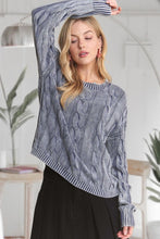 Mineral Washed Cable Knit Sweater Top - Assorted Colors