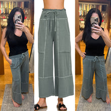 FRENCH TERRY WASHED EXPOSED-SEAM WIDE LEG PANTS - ASSORTED COLORS