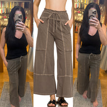 FRENCH TERRY WASHED EXPOSED-SEAM WIDE LEG PANTS - ASSORTED COLORS