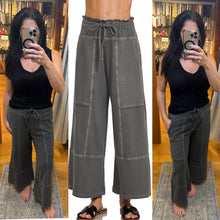 FRENCH TERRY WASHED EXPOSED-SEAM WIDE LEG PANTS - ASSORTED COLORS