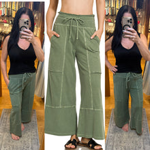 FRENCH TERRY WASHED EXPOSED-SEAM WIDE LEG PANTS - ASSORTED COLORS