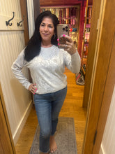 Fine Gauge Diamond Pointelle Floral Print Sweater - Sandshell