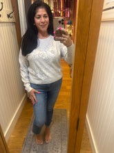 Fine Gauge Diamond Pointelle Floral Print Sweater - Sandshell