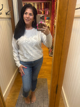 Fine Gauge Diamond Pointelle Floral Print Sweater - Sandshell