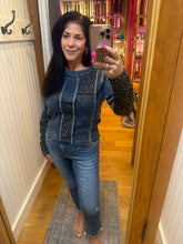 POL Patchwork knit top designed with a fitted silhouette and mixed-fabric panel construction - Indigo Multi