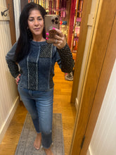 POL Patchwork knit top designed with a fitted silhouette and mixed-fabric panel construction - Indigo Multi