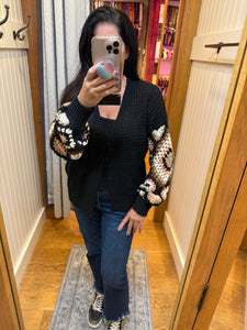 Multi Color Sleeve Crochet Cardigan - Black or Off White