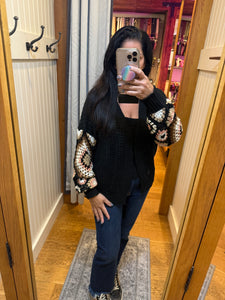 Multi Color Sleeve Crochet Cardigan - Black or Off White