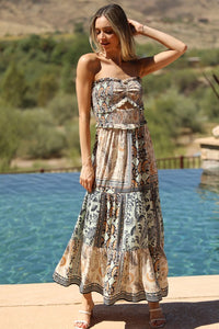 Smocked Strapless Maxi Dress With Cutout - Neutral Mix