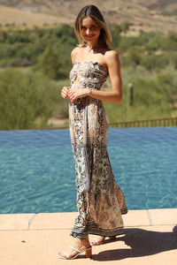 Smocked Strapless Maxi Dress With Cutout - Neutral Mix
