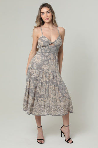 Lurex Threads Twist Front Midi Dress W Open Back