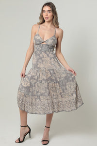Lurex Threads Twist Front Midi Dress W Open Back