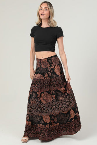 Tiered A Line Maxi Skirt - Black