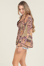 WIDE FLARE BELL SLEEVES LACE TRIM BLOUSE - ESPRESSO