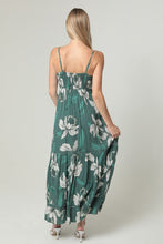 V Neck Smocked Bust Lace Trim Maxi Dress - Green