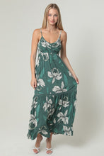 V Neck Smocked Bust Lace Trim Maxi Dress - Green
