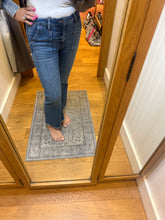 Hidden Medium Wash Frayed Hem Cargo Crop Flare