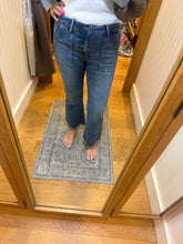 Hidden Medium Wash Frayed Hem Cargo Crop Flare