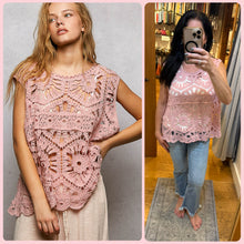 POL round neck sleeveless relaxed fit top in crochet - Rose Pink