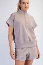 Modal Scuba Quarter Zip Short Sleeve Top - Heather Taupe