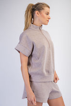 Modal Scuba Quarter Zip Short Sleeve Top - Heather Taupe