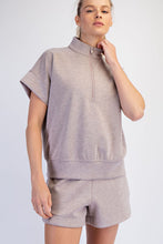 Modal Scuba Quarter Zip Short Sleeve Top - Heather Taupe