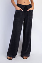 Mineral Washed Honeycomb Wide Leg Pants - Black