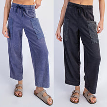 Mineral Washed French Terry Cropped Cargo Pant - Black & Navy