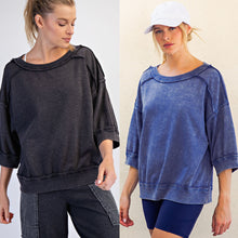 Mineral Washed French Terry Short Sleeve Top - Black or Navy