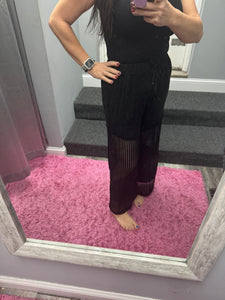 POL Contrast see through elastic waist culottes pants - Black or Ivory