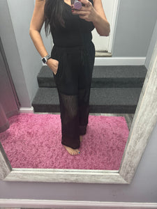 POL Contrast see through elastic waist culottes pants - Black or Ivory