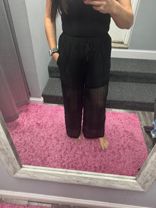 POL Contrast see through elastic waist culottes pants - Black or Ivory