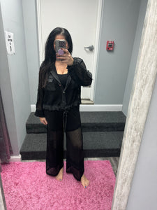 POL Contrast see through elastic waist culottes pants - Black or Ivory
