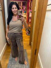 POL high rise wide leg pants in french terry - Choco