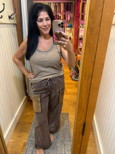 POL high rise wide leg pants in french terry - Choco
