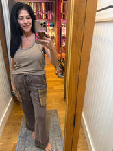 POL high rise wide leg pants in french terry - Choco