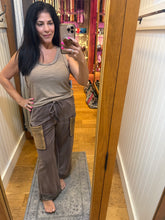 POL high rise wide leg pants in french terry - Choco