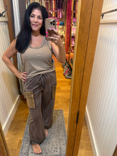 POL high rise wide leg pants in french terry - Choco