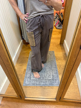 POL high rise wide leg pants in french terry - Choco
