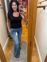 Hidden Dark Wash Pintuck Mid Rise Comfort Flare